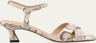 Stuart Weitzman 50mm Vinnie Snake-Embossed Leather Sandals