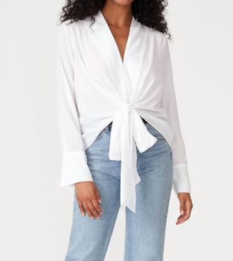 Lovestitch Long Sleeve V Neck Tie Front Blouse In Chalk White