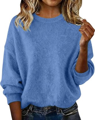 Generic fall outfits for women, Jumpers for Women UK Winter Lightweight Sweater Soft Comfortable Long Sleeves Plain Pullover Solid Color Casual V Neck Tops Cl