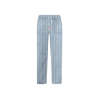 MC2 Saint Barth Straight Trousers, male, Blue, Size: M Linen Long Trousers with Drawstring Fastening