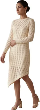 Joe Browns Crochet Asymmetrical Hem Midi Dress in Ivory at Nordstrom, Size 16