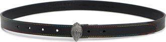 Kurt Geiger Eagle Buckle Saffiano Leather Belt in Black/Antique Silver at Nordstrom Rack, Size X-Small/small