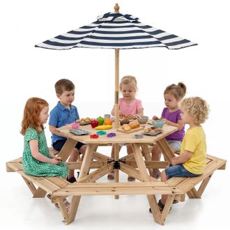 Costway Costway Tavolo Esagonale Da Picnic Per Bambini 3+ Anni Con 6 Panche