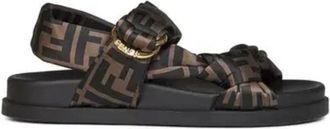 Fendi Womens Tabacco Black Feel FF Logo Sandals, Brand Size 39 ( Us Size 8.5 )