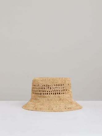 Reiss Ramona Bucket Hat Straw Plain, Natural Size: M & L