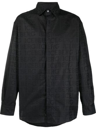 Iceberg logo-print long-sleeved shirt - men - Cotton - L - Black