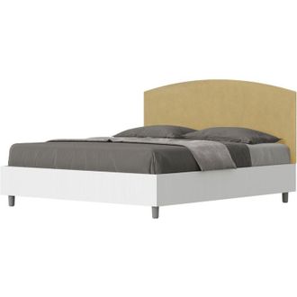 ITYhome Ityhome - Letto matrimoniale e rete 160x190 in legno bianco e testata in microfibra ocra Antilia