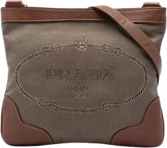 Prada Pre-owned Canvas Crossbody Bag - Dames - Vintage Schoudertas - Bruin - ONE Size - Leer - Vintage