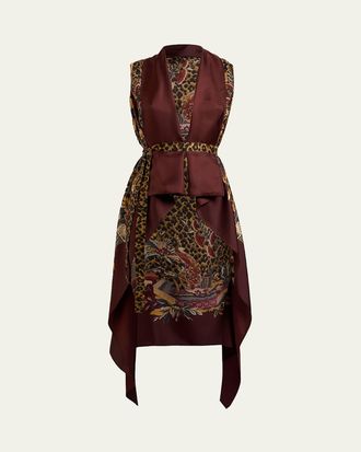 Etro Leopard & Avian Print Silk Foulard Vest