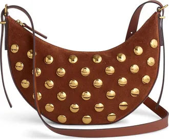 Madewell Mini Stud Essentials Crescent Leather Shoulder Bag in Soft Mahogany at Nordstrom