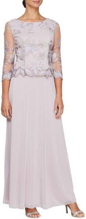 Alex Evenings Floral Embroidered Mock Two-Piece Gown in Smokey Orchid at Nordstrom Rack, Size 6