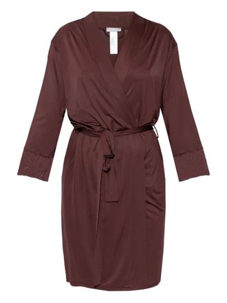 Hanro Vestaglia Lilith con bordo in pizzo - Marrone