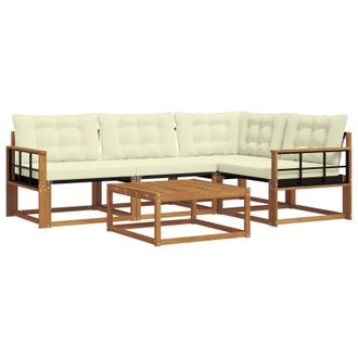 vidaXL Conjunto De Sof&aacute;s De Exterior Con Coj&iacute;n 5 Pcs Natural Y Crema Vidaxl