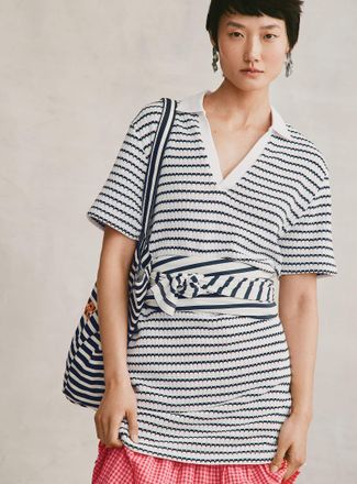 Icone Womens Striped Johnny collar knit minidress