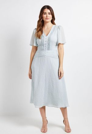 Wallis Womens Pintuck Detail Button Midi Dress - Mint viscose - Size 16 UK