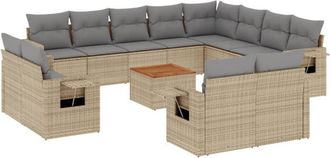 vidaXL Juego De Sof&aacute;s Jard&iacute;n Con Cojines Beige Mezcla 13 Pzas Rat&aacute;n Pe Vidaxl