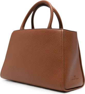 Elisabetta Franchi Geometric Gold-Tone Plaque Tote Bag - Brown