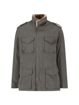 Drumohr Green Cotton Zip Standing Collar Jacket