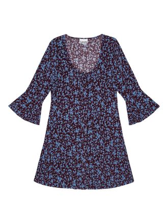 Ganni Jurk met bloemenprint en klokmouwen - Paars