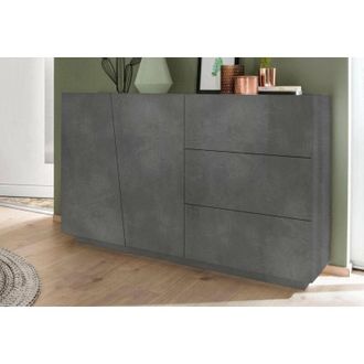 Dmora Dmora Credenza moderna a 2 ante e 3 cassetti, Made in Italy, Madia da cucina, Buffet di design da soggiorno, cm 141x43h86, colore Grigio Ardesia, con