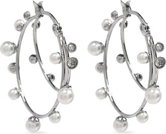 Tory Burch pearl-embellished hoop earrings - women - stainless steel/Cubic Zirconia/glass - One Size - Silver
