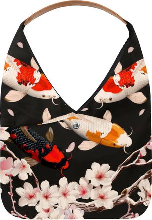 Generic Koi Fish Flower Cherry Reusable Lightweight Grocery Bags - Foldable Into Compact Pouch, Washable & Sturdy, Multipurpose for Shopping and Travel