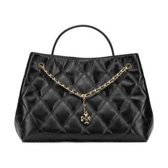 Tory Burch Tote Bag van Lamsleer met Diamant-Quilt - Dames - Shoppers - Zwart - ONE Size - Leer - Tassen