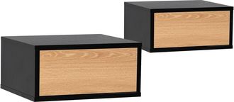 HOMN Juego 2 mesitas de noche flotante 1 caj&oacute;n color negro