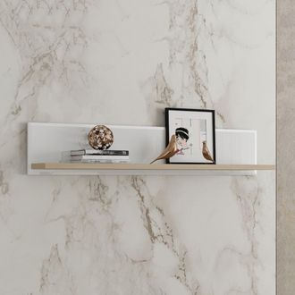 Dmora Estante Livo, Un Nivel, Estructura Color Brillante, Estructura Color Roble, 128x20x24h Cm Blanco Brillante