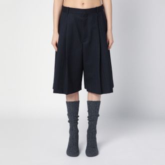 Bottega Veneta Wide black/blue melange wool bermuda shorts