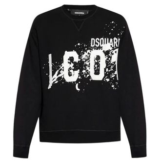 Dsquared2 Mens Icon Splash Cool Fit Crew Neck Black Sweatshirt Cotton - Size Medium
