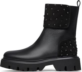 Loriblu Met kristallen versierde nappa leren combat enkellaarsjes - Dames - Enkellaarsjes - Zwart - 36 EU - Leer - Schoenen