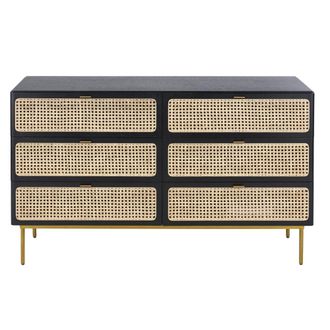 Maisons du monde Cómoda de madera de roble y ratán con 6 cajones 140 cm