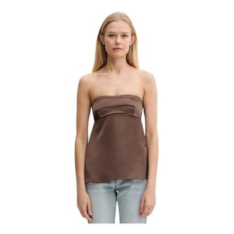 Patrizia Pepe Tops, Dames, Bruin, M, Leer, Satin Fitted Bandeau Top