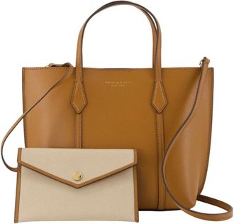 Tory Burch Bruin Leren Ritsportemonnee met Handvatten - Dames - Shoppers - Bruin - ONE Size - Katoen - Tassen