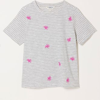 Fat Face FatFace Ivory Stripe Embroidered Flower T-Shirt