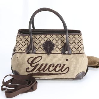 Gucci Brown Canvas Leather Tote Bag (Pre-Owned)