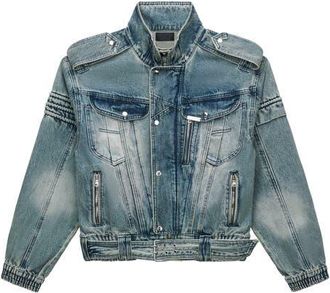Rta Rui Crop Denim Moto Jacket in Dawn Wave at Nordstrom, Size Xxx-Large