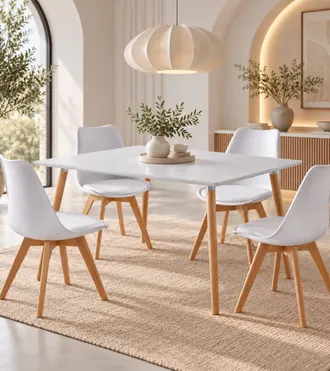Home Heavenly Pack mesa rectangular y 4 sillas en color blanco 120 x 80 x 75 cm