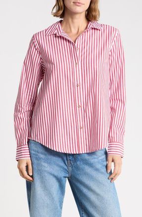 Beach Lunch Lounge Bentley Stripe Long Sleeve Cotton Button-Up Shirt in Dark Cherry at Nordstrom, Size X-Small