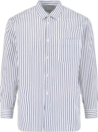 Comme Des Gar&ccedil;ons White Cotton Shirt With Blue Stripes And Classic Collar