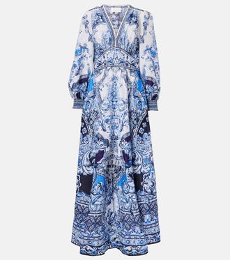 Camilla Abito lungo in lino e seta con stampa