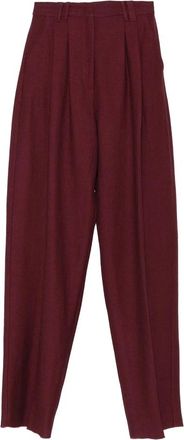 Marella Geplooide broek met hoge taille - Dames - Wijde Broeken - Rood - S - Leer - Broeken