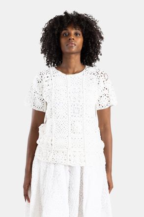 Comme Des Gar&ccedil;ons Womens White Crochet Knit Top