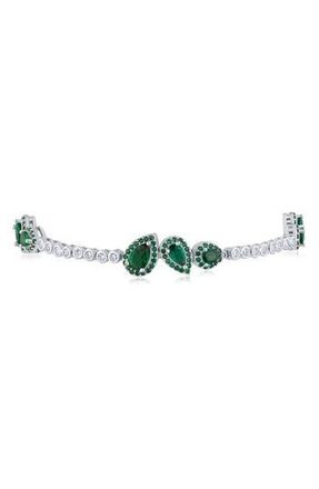 Kenneth Jay Lane Cubic Zirconia Pear Halo Station Tennis Bracelet in Green/Silver at Nordstrom Rack, Size 6.75