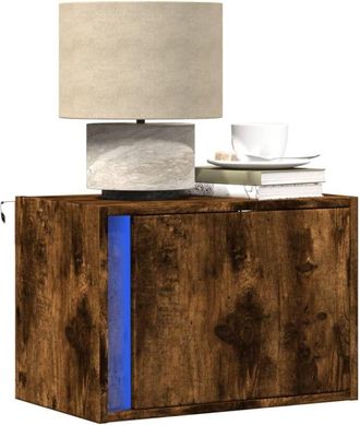 vidaXL Vidaxl - Wall-mounted Bedside Cabinets with led Lights 2 pcs Smoked Oak