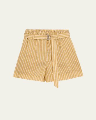 Brunello Cucinelli Belted Striped Linen-Silk Bermuda Shorts