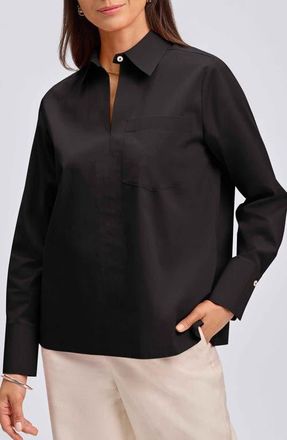 Foxcroft Bella Solid Popover Top in Black at Nordstrom, Size X-Small