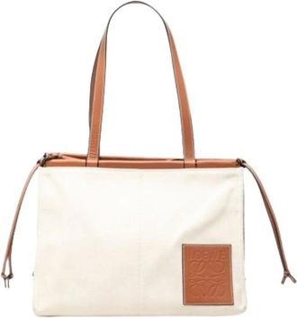 Loewe Pre-owned Tote Bags, female, White, Size: ONE SIZE Pre-owned Canvas Shoulder Bag