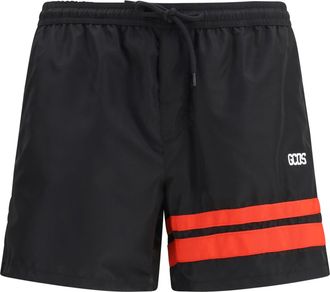GCDS Mens Swim Shorts Black-Red Nylon Beachwear Black/red Sea Clothing